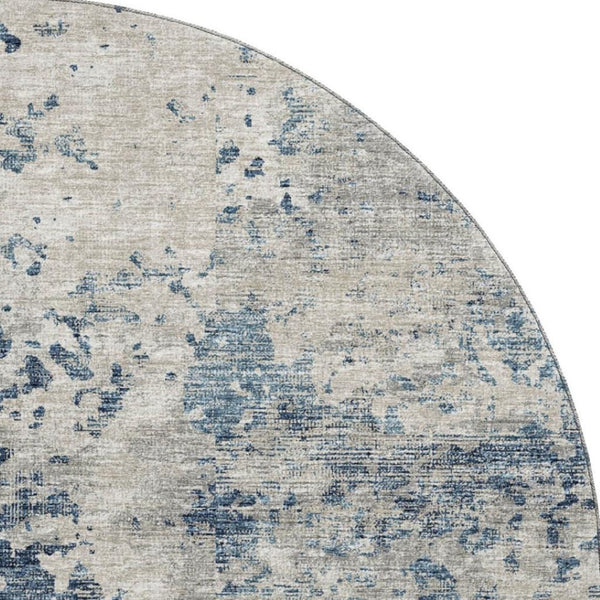 HomeRoots 8' Blue and Ivory Abstract Round Rug - Washable, UV Protected, Durable Design for Busy Homes 643764