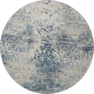 HomeRoots 8' Blue and Ivory Abstract Round Rug - Washable, UV Protected, Durable Design for Busy Homes 643764