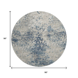HomeRoots 8' Blue and Ivory Abstract Round Rug - Washable, UV Protected, Durable Design for Busy Homes 643764