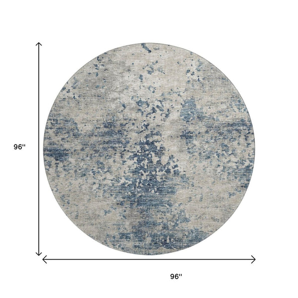 HomeRoots 8' Blue and Ivory Abstract Round Rug - Washable, UV Protected, Durable Design for Busy Homes 643764