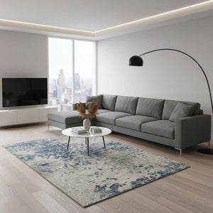 HomeRoots 8' X 10' Blue And Ivory Abstract Washable Area Rug - Durable, UV-Resistant, Stylish & Family-Friendly! 643765