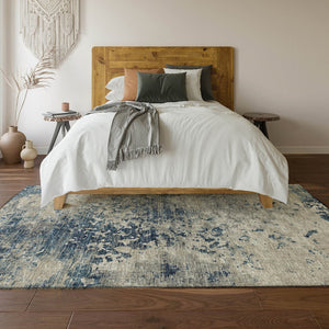 HomeRoots 8' X 10' Blue And Ivory Abstract Washable Area Rug - Durable, UV-Resistant, Stylish & Family-Friendly! 643765