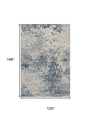HomeRoots 10' X 14' Blue and Ivory Abstract Area Rug - Washable, UV Protected, Perfect for High-Traffic Spaces! 643767