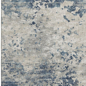 HomeRoots 10' X 14' Blue and Ivory Abstract Area Rug - Washable, UV Protected, Perfect for High-Traffic Spaces! 643767