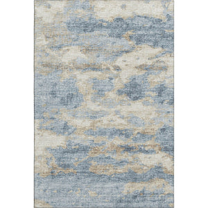 HomeRoots 5' X 8' Abstract Area Rug in Blue, Silver & Gold - Washable, UV-Protected, Stain-Resistant Design 643769