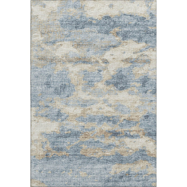 HomeRoots 5' X 8' Abstract Area Rug in Blue, Silver & Gold - Washable, UV-Protected, Stain-Resistant Design 643769