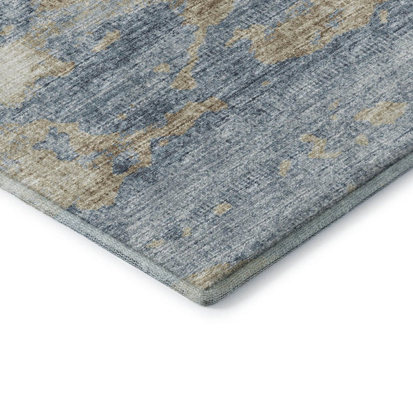 HomeRoots 5' X 8' Abstract Area Rug in Blue, Silver & Gold - Washable, UV-Protected, Stain-Resistant Design 643769