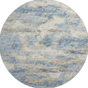 HomeRoots 8' Modern Abstract Blue, Silver & Gold Washable Round Rug with UV Protection for Active Homes 643770