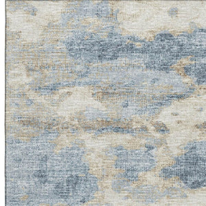 HomeRoots 8' X 10' Abstract Area Rug in Blue, Silver & Gold - Washable, Durable, UV Protected for Family Homes 643771