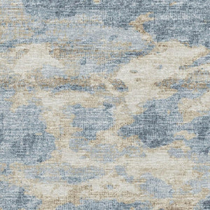 HomeRoots 9' X 12' Modern Blue Silver Gold Abstract Area Rug - Washable, UV Protected, Stylish & Durable Design 643772