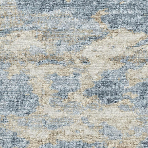 HomeRoots 9' X 12' Modern Blue Silver Gold Abstract Area Rug - Washable, UV Protected, Stylish & Durable Design 643772