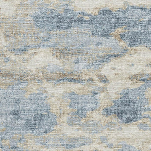 HomeRoots 10' X 14' Stylish Blue Silver Gold Abstract Washable Area Rug with UV Protection for High Traffic Homes 643773