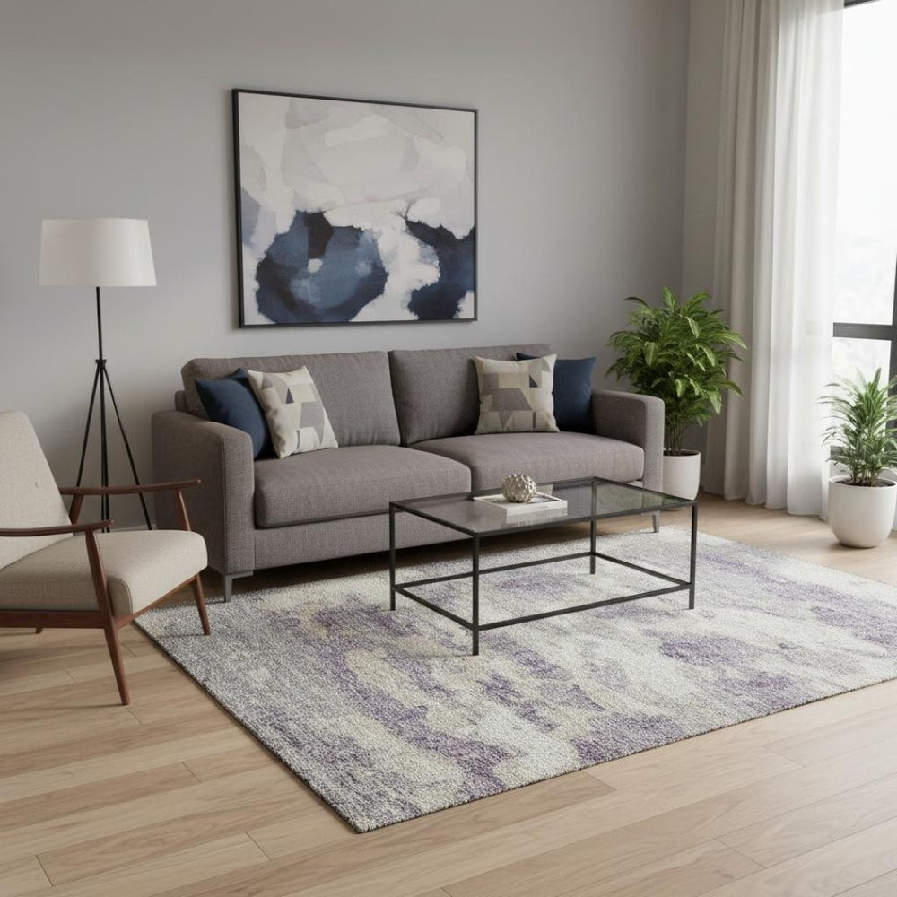 HomeRoots 5' X 8' Purple And Ivory Abstract Area Rug - Washable, UV-Protected, Perfect for High-Traffic Rooms 643775