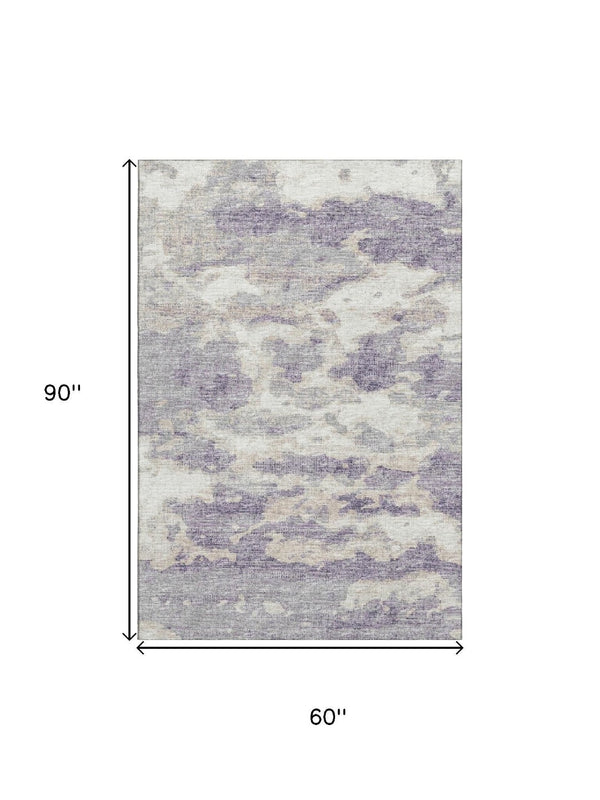 HomeRoots 5' X 8' Purple And Ivory Abstract Area Rug - Washable, UV-Protected, Perfect for High-Traffic Rooms 643775