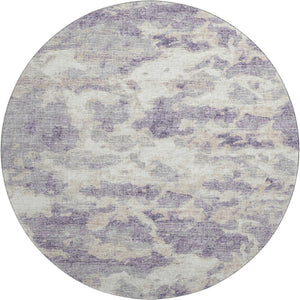 HomeRoots 8' Purple And Ivory Abstract Round Rug – Stylish, Washable, UV Protected for Homes with Kids & Pets 643776