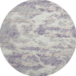 HomeRoots 8' Purple And Ivory Abstract Round Rug – Stylish, Washable, UV Protected for Homes with Kids & Pets 643776