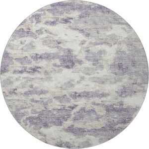 HomeRoots 8' Purple And Ivory Abstract Round Rug – Stylish, Washable, UV Protected for Homes with Kids & Pets 643776