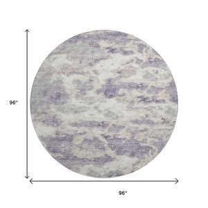 HomeRoots 8' Purple And Ivory Abstract Round Rug – Stylish, Washable, UV Protected for Homes with Kids & Pets 643776
