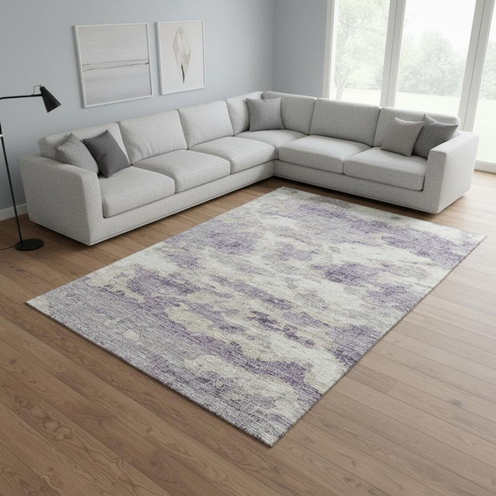 HomeRoots 8' X 10' Abstract Washable Area Rug in Purple & Ivory - Stain Resistant, UV Protected & Stylish 643777