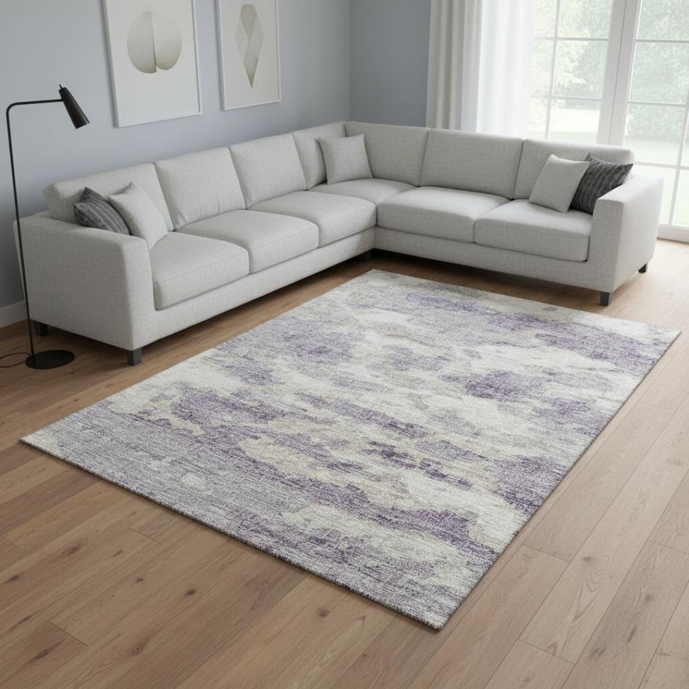 HomeRoots 9' X 12' Purple And Ivory Abstract Area Rug – Durable, Washable, UV-Protected, Perfect for High-Traffic Homes 643778
