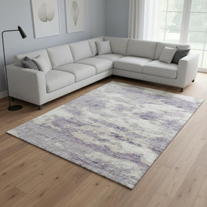 HomeRoots 9' X 12' Purple And Ivory Abstract Area Rug – Durable, Washable, UV-Protected, Perfect for High-Traffic Homes 643778