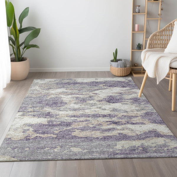 HomeRoots 10' X 14' Abstract Purple & Ivory Washable Area Rug with UV Protection for Modern Living Spaces 643779