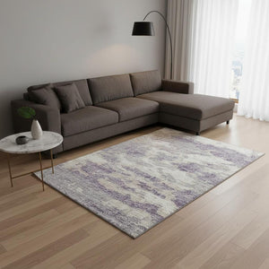 HomeRoots 10' X 14' Abstract Purple & Ivory Washable Area Rug with UV Protection for Modern Living Spaces 643779