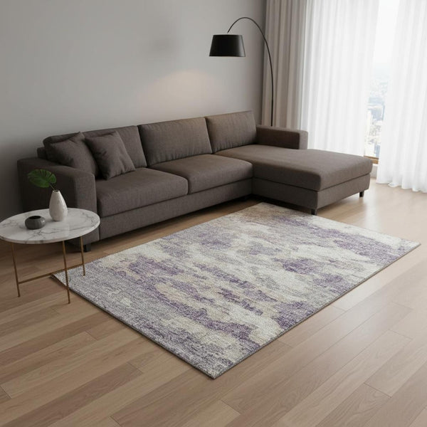 HomeRoots 10' X 14' Abstract Purple & Ivory Washable Area Rug with UV Protection for Modern Living Spaces 643779