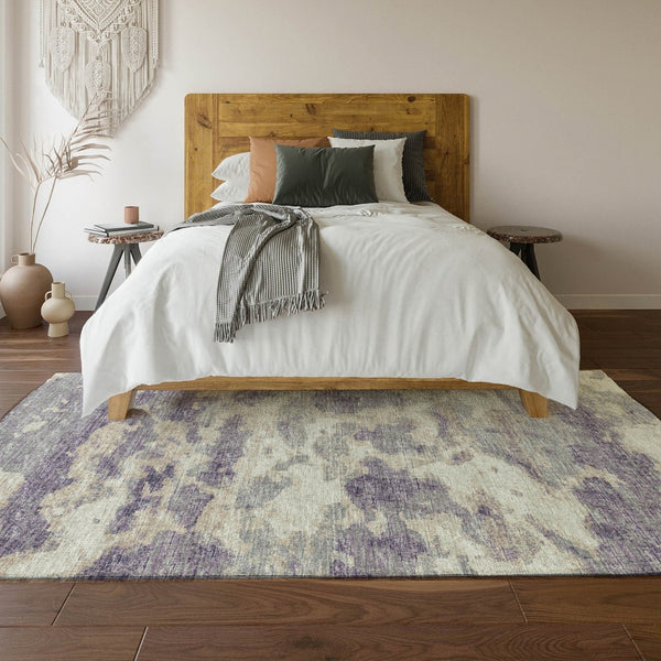 HomeRoots 10' X 14' Abstract Purple & Ivory Washable Area Rug with UV Protection for Modern Living Spaces 643779