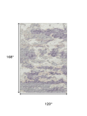 HomeRoots 10' X 14' Abstract Purple & Ivory Washable Area Rug with UV Protection for Modern Living Spaces 643779