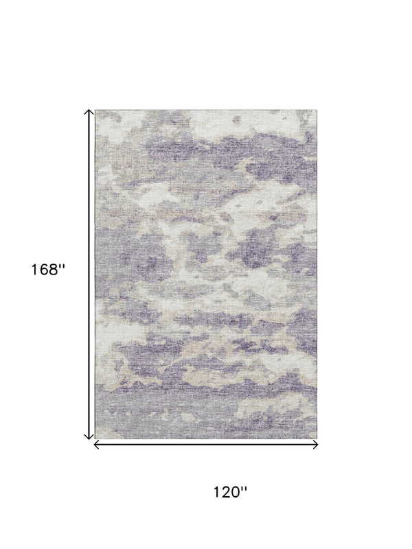 HomeRoots 10' X 14' Abstract Purple & Ivory Washable Area Rug with UV Protection for Modern Living Spaces 643779