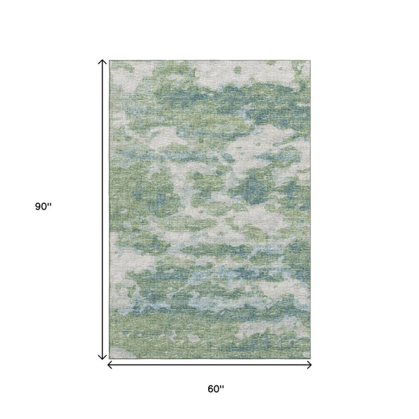 HomeRoots 5' X 8' Green and Ivory Abstract Area Rug - Stylish, Washable, Durable, Perfect for High-Traffic Homes! 643781