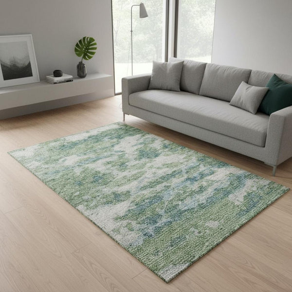 HomeRoots 5' X 8' Green and Ivory Abstract Area Rug - Stylish, Washable, Durable, Perfect for High-Traffic Homes! 643781