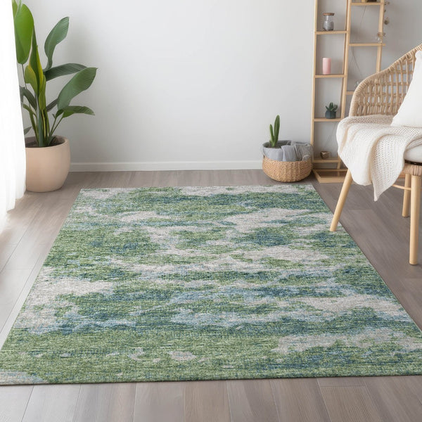 HomeRoots 5' X 8' Green and Ivory Abstract Area Rug - Stylish, Washable, Durable, Perfect for High-Traffic Homes! 643781