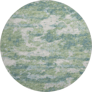 HomeRoots 8' Green and Ivory Abstract Washable Round Rug - Durable, UV Protected, Perfect for Family Spaces 643782
