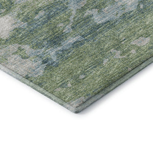 HomeRoots 8' Green and Ivory Abstract Washable Round Rug - Durable, UV Protected, Perfect for Family Spaces 643782