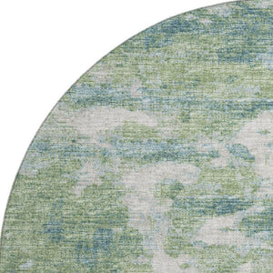 HomeRoots 8' Green and Ivory Abstract Washable Round Rug - Durable, UV Protected, Perfect for Family Spaces 643782