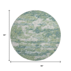 HomeRoots 8' Green and Ivory Abstract Washable Round Rug - Durable, UV Protected, Perfect for Family Spaces 643782