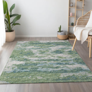 HomeRoots 8' X 10' Green And Ivory Abstract Area Rug - Washable, Stain Resistant, UV Protected for Homes 643783