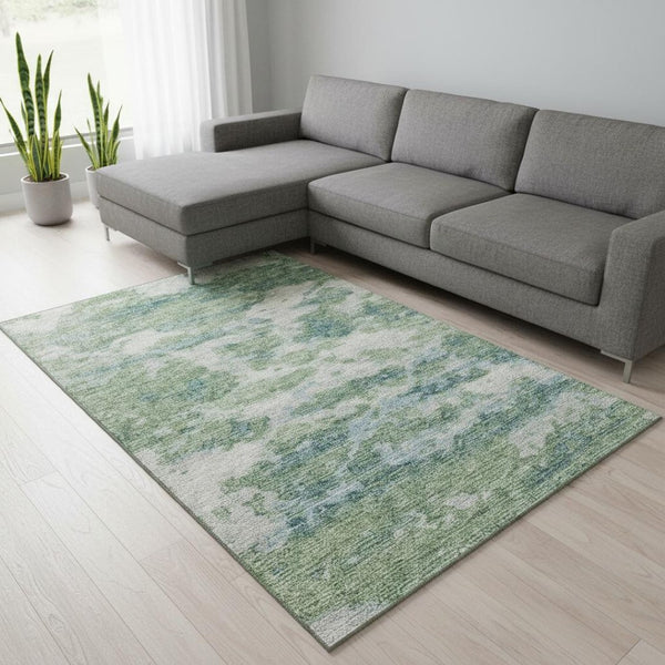 HomeRoots 8' X 10' Green And Ivory Abstract Area Rug - Washable, Stain Resistant, UV Protected for Homes 643783