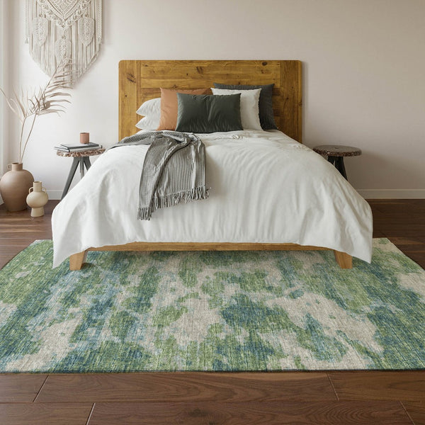 HomeRoots 8' X 10' Green And Ivory Abstract Area Rug - Washable, Stain Resistant, UV Protected for Homes 643783