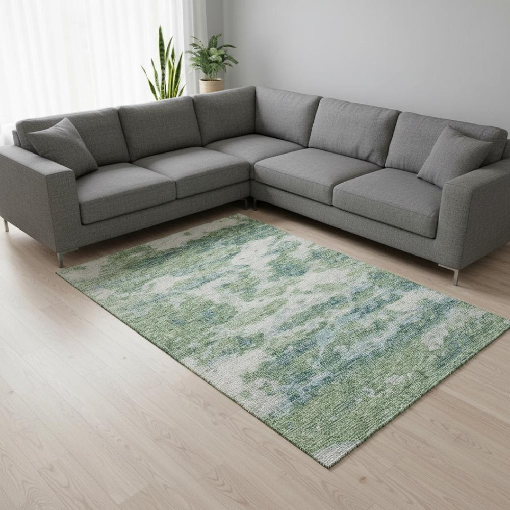 HomeRoots 10' X 14' Green And Ivory Abstract Washable Area Rug – UV Protected, Durable, Pet-Friendly Design 643785
