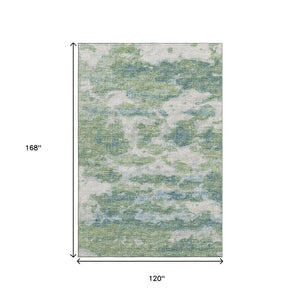 HomeRoots 10' X 14' Green And Ivory Abstract Washable Area Rug – UV Protected, Durable, Pet-Friendly Design 643785