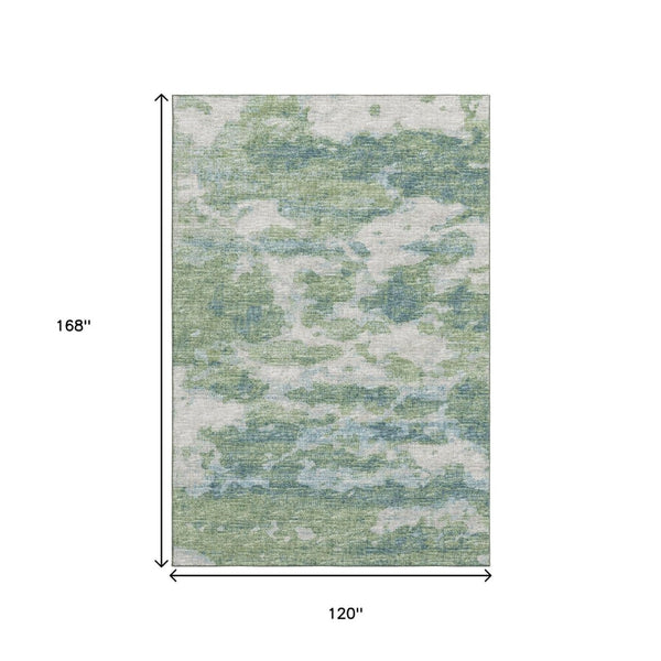 HomeRoots 10' X 14' Green And Ivory Abstract Washable Area Rug – UV Protected, Durable, Pet-Friendly Design 643785
