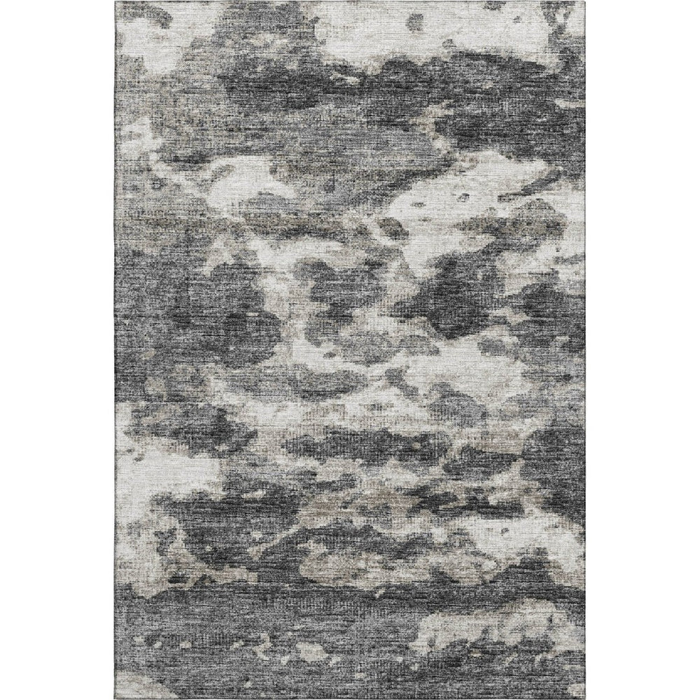 HomeRoots 5' X 8' Black And Ivory Abstract Washable Area Rug – Stylish, Durable, UV-Protected for Modern Homes 643787