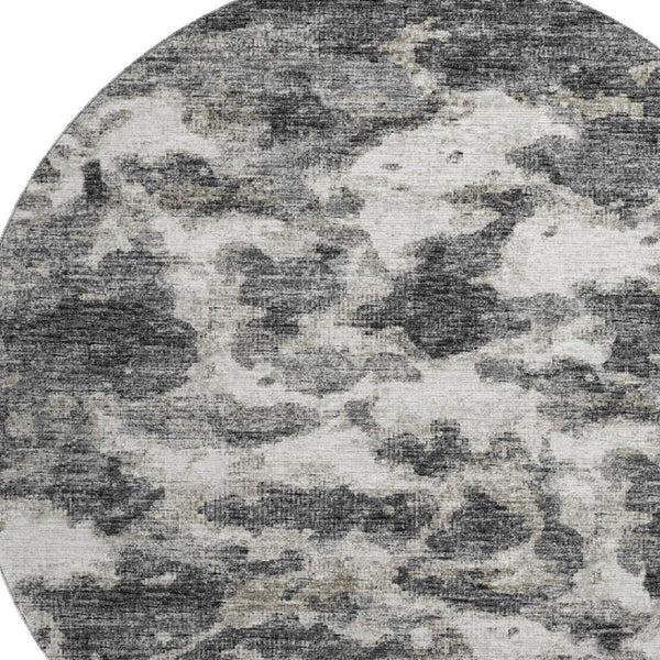 HomeRoots 8' Black And Ivory Abstract Round Rug – Stylish, Washable, UV-Protected, Perfect for High-Traffic Areas! 643788