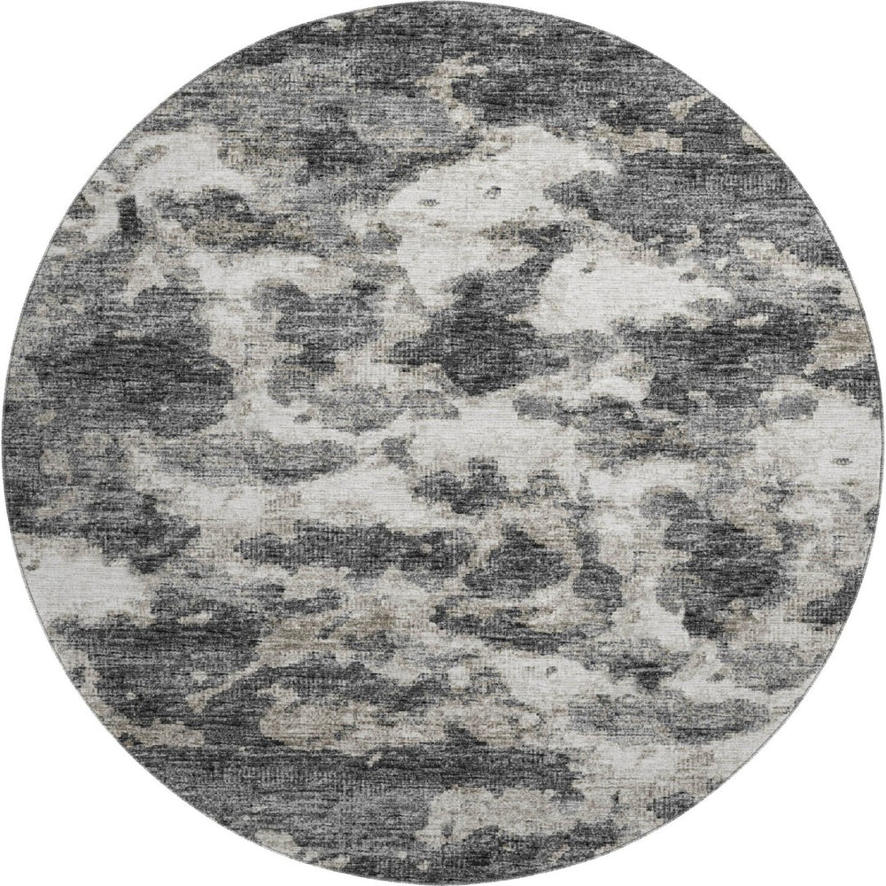 HomeRoots 8' Black And Ivory Abstract Round Rug – Stylish, Washable, UV-Protected, Perfect for High-Traffic Areas! 643788
