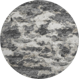 HomeRoots 8' Black And Ivory Abstract Round Rug – Stylish, Washable, UV-Protected, Perfect for High-Traffic Areas! 643788