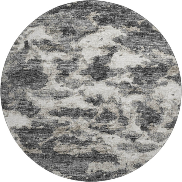 HomeRoots 8' Black And Ivory Abstract Round Rug – Stylish, Washable, UV-Protected, Perfect for High-Traffic Areas! 643788