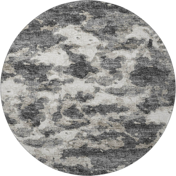 HomeRoots 8' Black And Ivory Abstract Round Rug – Stylish, Washable, UV-Protected, Perfect for High-Traffic Areas! 643788